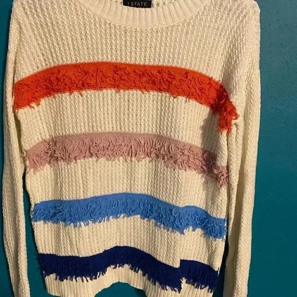 1.State Loop Stitch Multi Color Stripe Sweater - image 3